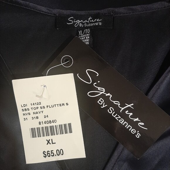 Satiny Flutter Top Navy - Picture 4 of 4